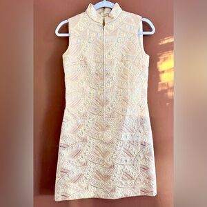Vintage Shift Dress Brocade of Cream, Silver, Pale Yellow perfect for Easter